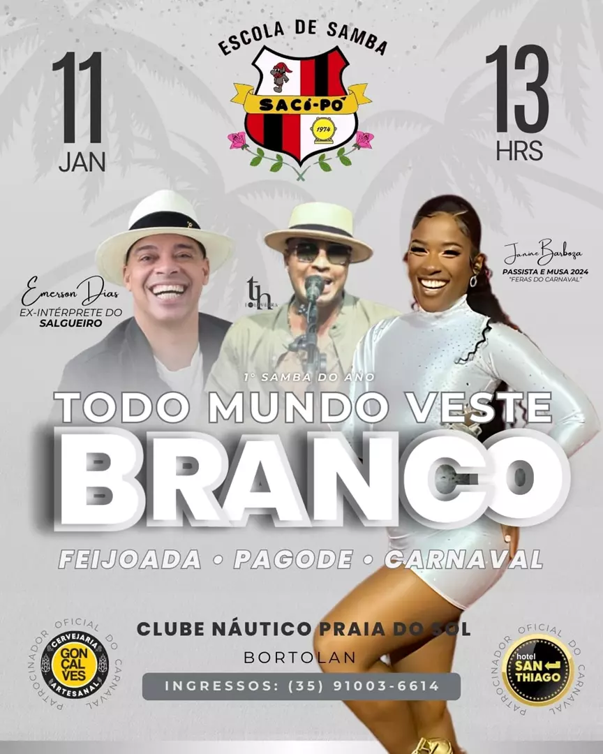 CLUBE DA PRAIA DO SOL RECEBE A MAIOR FESTA DO BRANCO DA CIDADE DE POÇOS DE POÇOS NO DIA 11 DE JANEIRO 13H